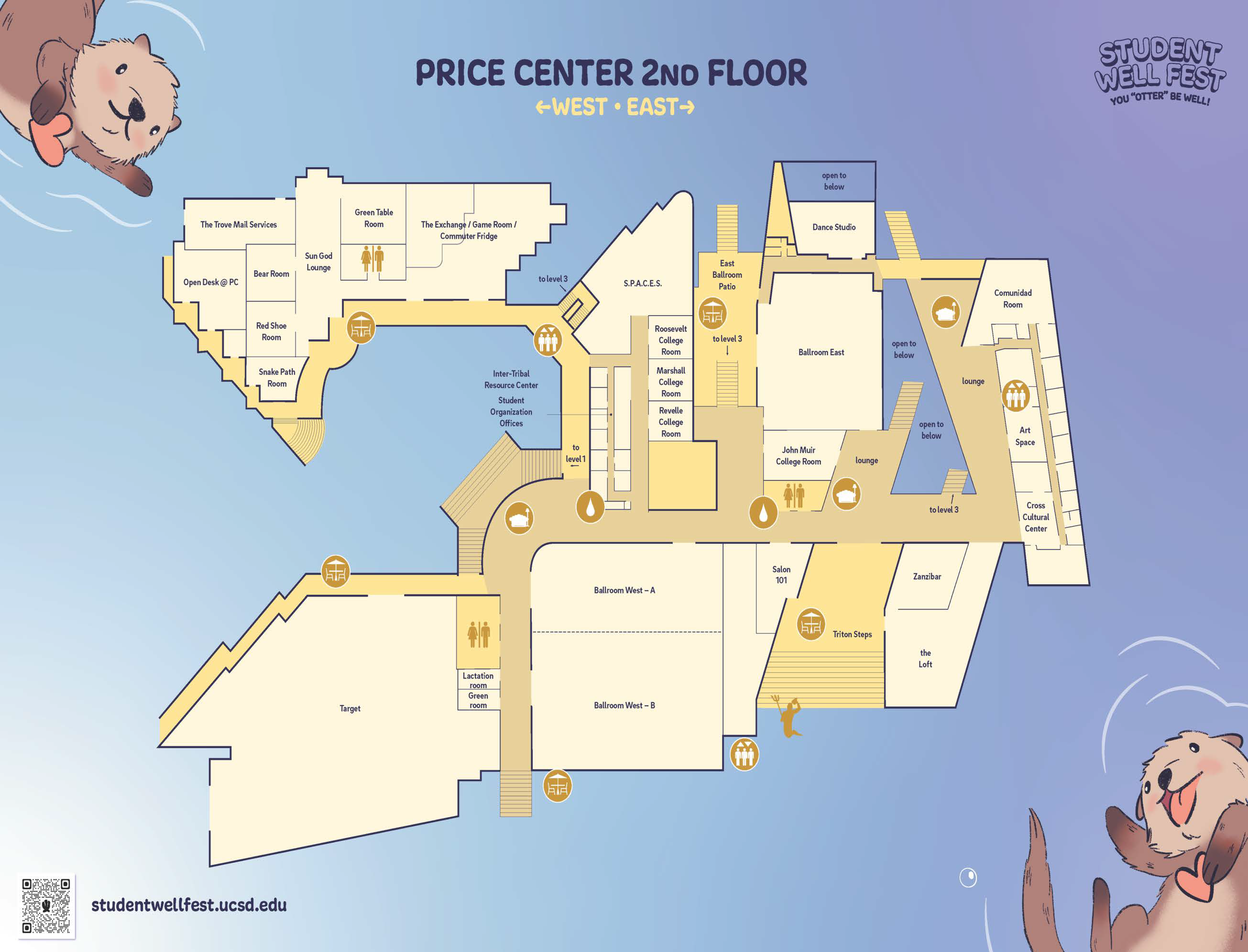 Map of the second floor of the UCSD Price Center